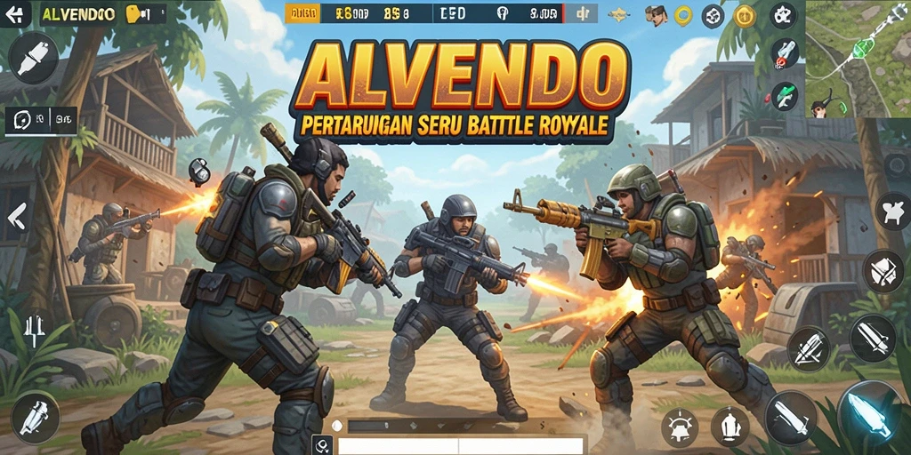 Screenshot gameplay <strong>ALVENDO</strong> yang menampilkan aksi seru pertarungan Battle Royale.